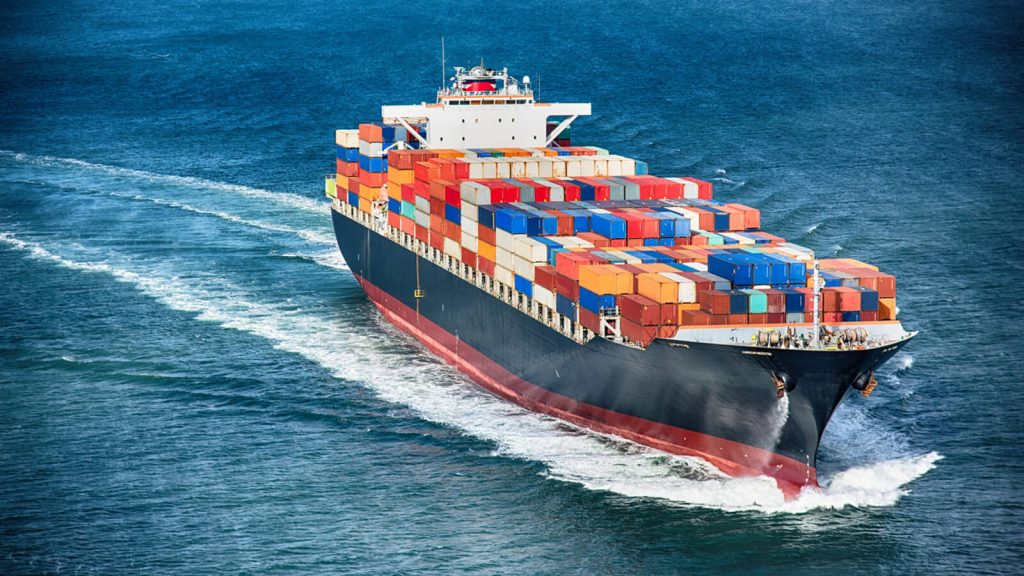 Close-up of Container Ship at Sea