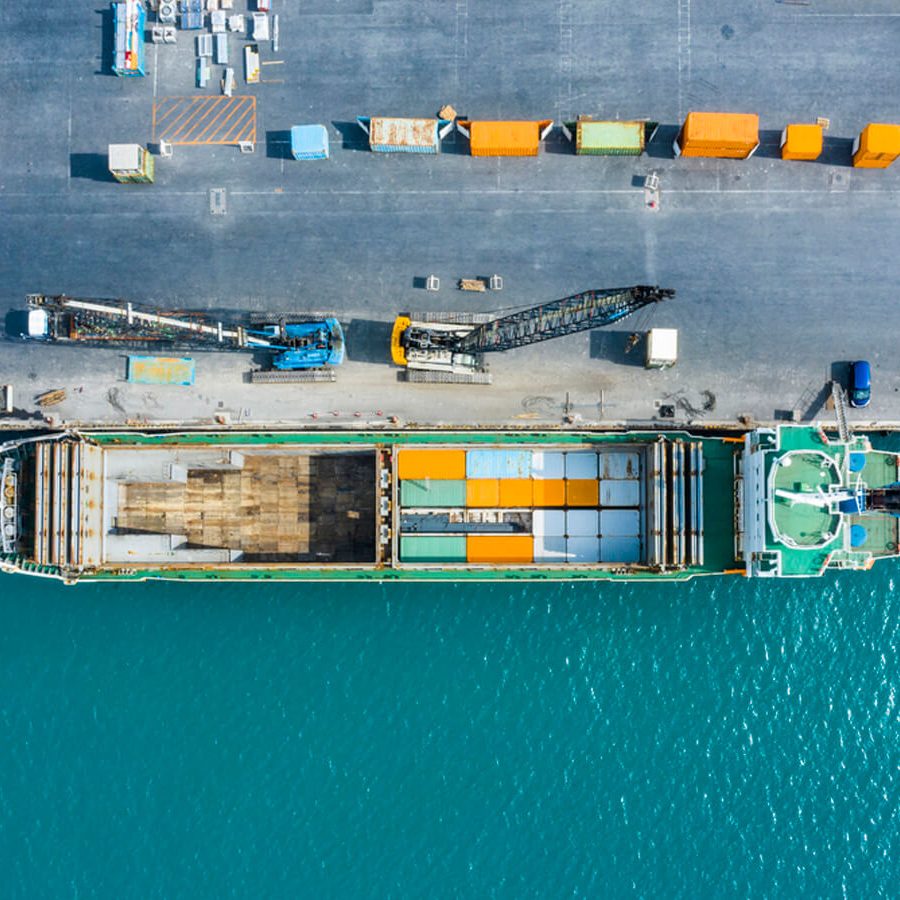 Pier with Container Ship From Above
